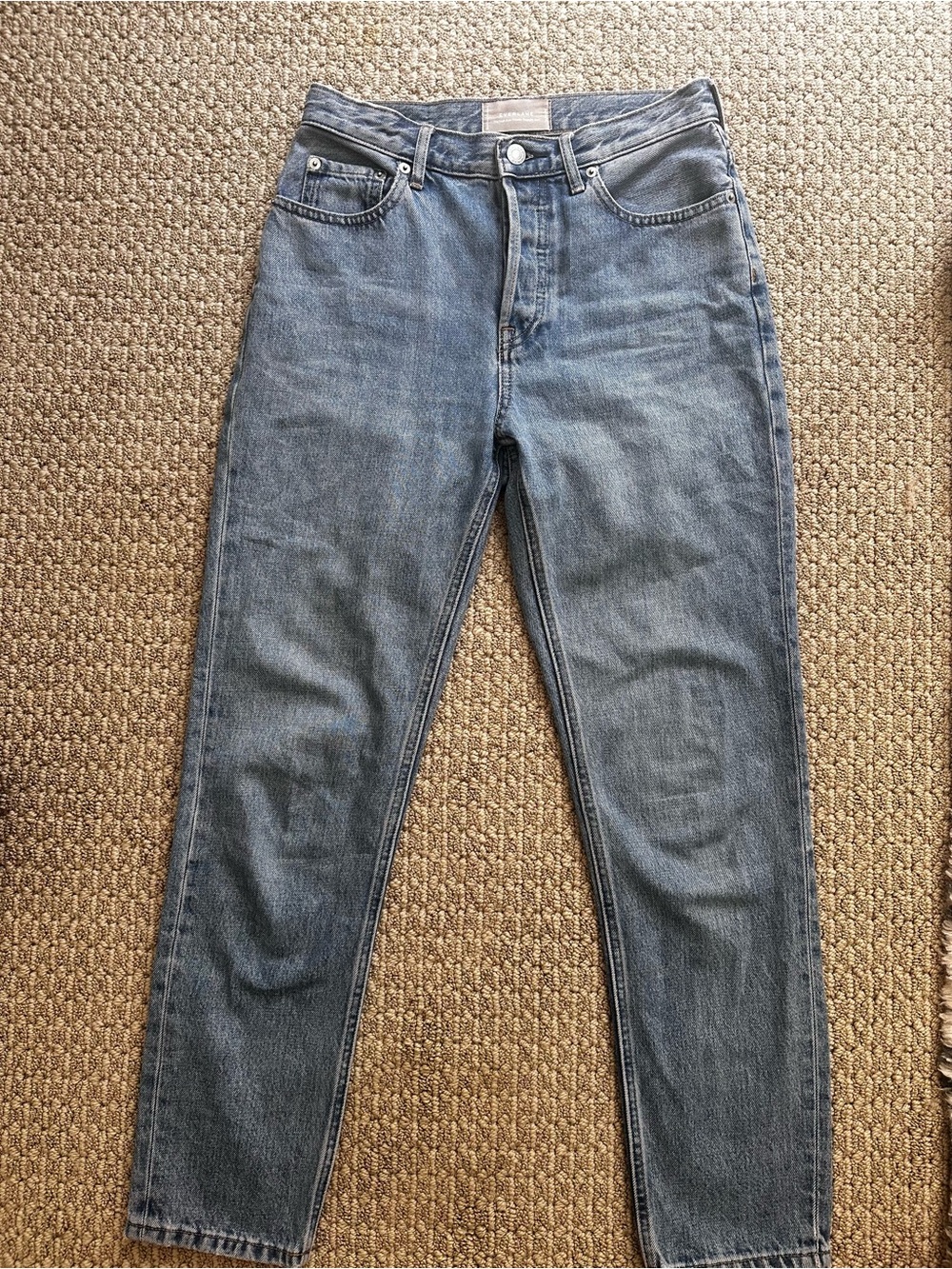 Everlane High Rise Cheeky Straight Jeans in Washed Blue